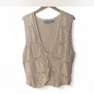 Cream Crochet Knit Vest |Kimberly Hunter| Woman's Large Vintage 90s